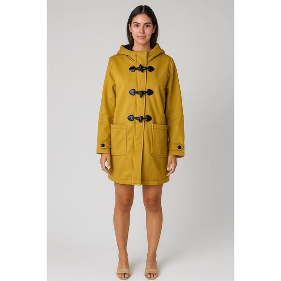 NWT Mustard Yellow Toggle Hooded Coat | Medium | Fall Winter Jacket w/ Pockets L - Picture 1 of 14
